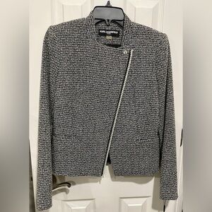 Karl Lagerfeld Tweed Black and White Blazer pearl details 2